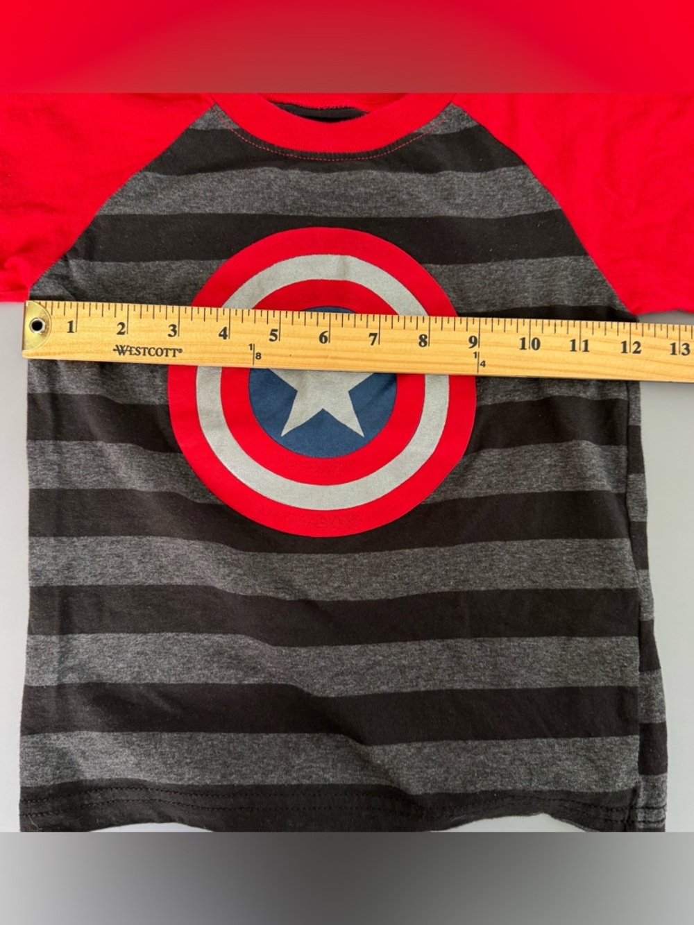 💜3/$15 Marvel Captain America Toddler Striped T-Shirt – Red & Black – Size 4T - Picture 6 of 8